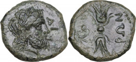 Greek Italy. Bruttium, Locri Epizephyrii. AE 25 mm, 300-268 BC. HGC 1 1584; HN Italy 2358. AE. 9.54 g. 25.00 mm. Green patina. About VF.