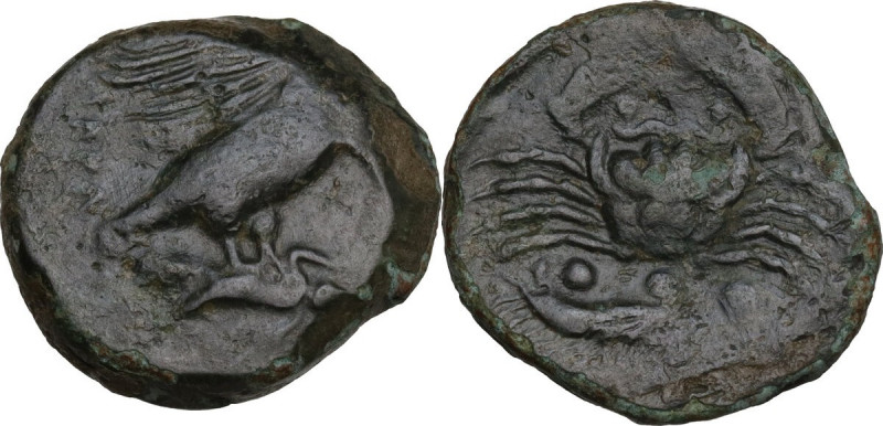 Sicily. Akragas. AE Tetras, 425-406 BC. CNS I 53. AE. 7.94 g. 21.00 mm. Green pa...