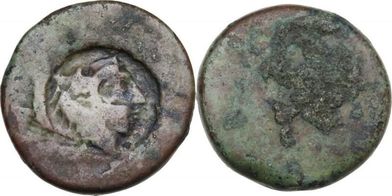 Sicily. Akragas. Punic Occupation (c. 405-392 BC). AE Hemilitron with c/m head o...