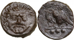 Sicily. Kamarina. AE Tetras, 425-405 BC. CNS III 20. AE. 3.24 g. 15.00 mm. Some striking weakness, otherwise. about EF.