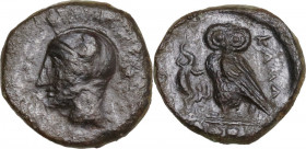 Sicily. Kamarina. AE Tetras, 425-405 BC. CNS III 33. AE. 2.47 g. 15.00 mm. VF/About EF.
