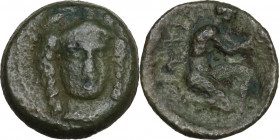 Sicily. Solous. AE Onkia, 406-397 BC. CNS III 5; HGC 2 1254. AE. 2.28 g. 14.00 mm. Olive green patina. About VF.