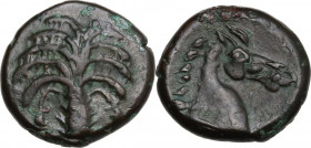Punic Sardinia. AE Unit, c. 350/340-320/300 BC. Lulliri pl. 1, 1; SNG Cop. 102/106. AE. 4.87 g. 17.00 mm. RR. VF.