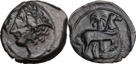 Punic Sardinia. AE Unit, c. 360-330 BC. Cf. Lulliri pl. 1, 13; SNG Cop. 109/115. AE. 2.69 g. 18.00 mm. Overstruck on a same specimen. About EF.