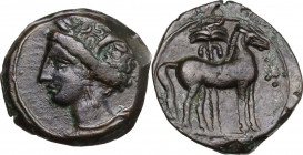 Punic Sardinia. AE Unit, c. 360-330 BC. Lulliri pl. 24, 506/7; SNG Cop. 109/115. AE. 2.38 g. 17.00 mm. Pellet before horse on reverse. Nice specimen. ...