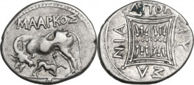 Continental Greece. Illyria, Apollonia. AR Drachm (Victoriat standard), Markos magistrate, 250/167-48 BC. HGC 3 4. AR. 3.50 g. 18.00 mm. VF.