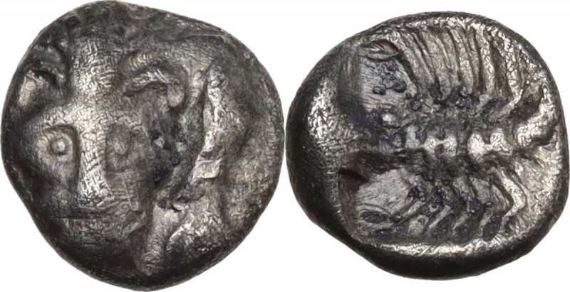 Greek Asia. Caria, Mylasa. AR Hemiobol, c. 450-400 BC. SNG von Aulock 7803; SNG ...