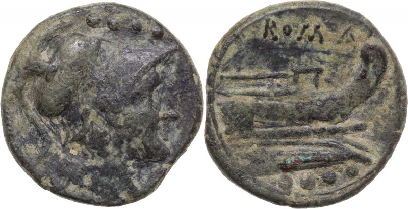 AE Triens, c. 211 BC. Cr. 56/4. AE. 6.13 g. 21.00 mm. VF/Good VF.