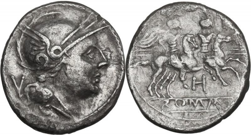 H series. Quinarius, uncertain Picenian mint (Hatria?), 214 BC. Cr. 85/1a. AR. 2...