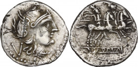 LT series. AR Quinarius, 211-210 BC. Luceria. Cr. 98A/3. AR. 1.51 g. 14.70 mm. Scratches. VF.