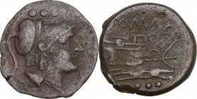 Anonymous. AE Triens, Etruria mint, 208 BC. Cr. 106/6a. AE. 4.39 g. 20.00 mm. About VF.