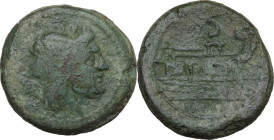Anonymous. AE Semis, 211-208 BC. Cr. 110/3. AE. 22.78 g. 29.00 mm. Light green patina. Good F.