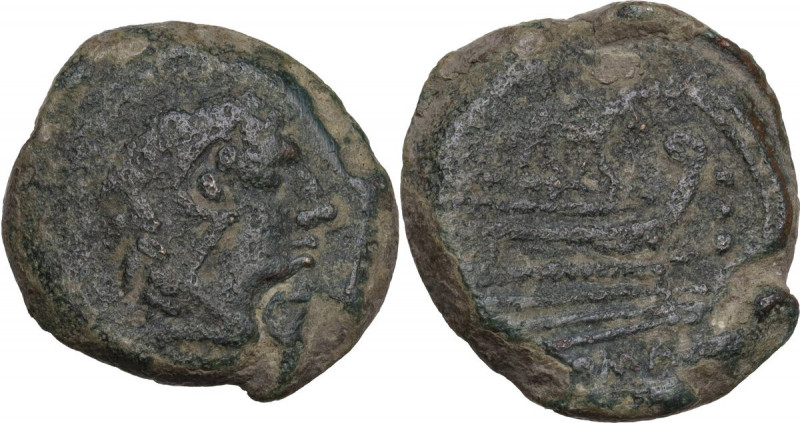 Ass series. AE Quadrans, c. 169-158 BC. Cr. 195/1. AE. 8.18 g. 22.00 mm. Scarce....