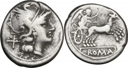 Anonymous. Denarius, Rome mint, 157-156 BC. Cr. 197/1a. AR. 4.13 g. 18.00 mm. About VF.