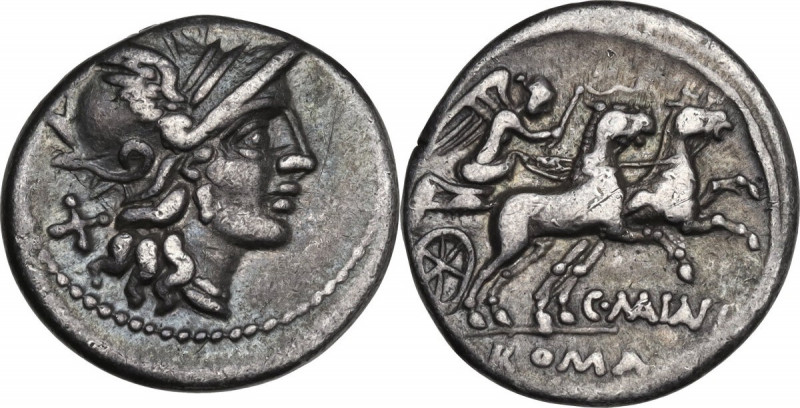 C. Maianius. Denarius, 153 BC. Cr. 203/1a; B. (Maiania) 1. AR. 3.97 g. 18.00 mm....