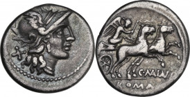 C. Maianius. Denarius, 153 BC. Cr. 203/1a; B. (Maiania) 1. AR. 3.97 g. 18.00 mm. Toned. About EF.