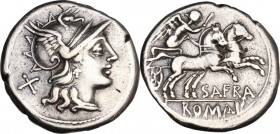 Spurius Afranius. AR Denarius, 150 BC. Cr. 206/1; B. 1. AR. 3.91 g. 19.00 mm. VF.