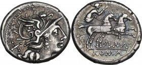 Decimius Flavus. Denarius, 150 BC. Cr. 207/1; B. (Decimia) 1. AR. 3.97 g. 18.00 mm. About EF.