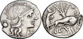 Sex. Pompeius Fostlus. AR Denarius, 137 BC. Cr. 235/1a; B. 1. AR. 3.73 g. 19.00 mm. VF.