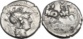 C. Servilius M.f. Denarius, 136 BC. Cr. 239/1; B. (Servilia) 1. AR. 3.78 g. 18.00 mm. Good VF/VF.