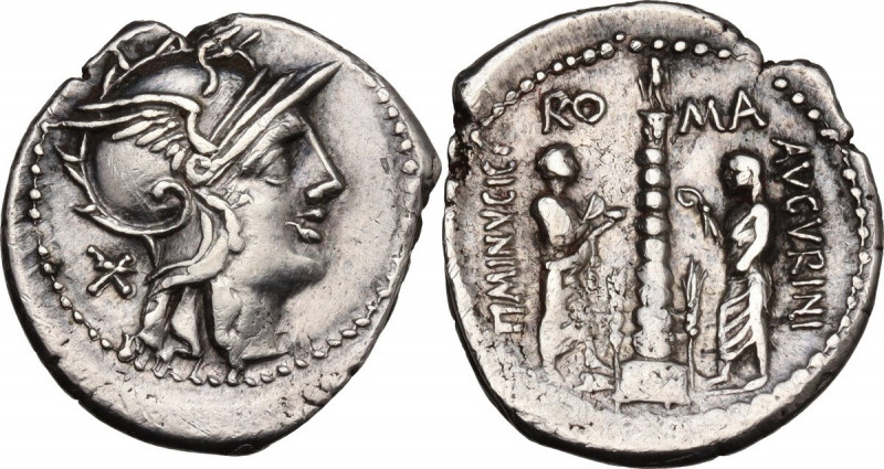 Ti. Minucius C. f. Augurinus. AR Denarius, 134 BC. Cr. 243/1; B. 9. AR. 3.93 g. ...