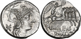 P. Maenius M.f. Antias or Antiaticus. Denarius, 130 BC. Cr. 249/1; B. (Maenia) 7. AR. 3.95 g. 18.00 mm. About EF.
