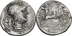 L. Postumius Albinus. Denarius, 131 BC. Cr. 252/1; B. (Postumia) 1. AR. 3.80 g. 20.00 mm. About VF.