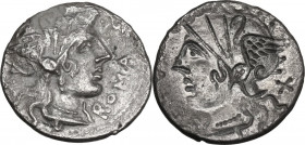 Cn. Domitius Ahenobarbus. AR Brockage Denarius, 116 or 115 BC. Cf. Cr. 285/1. AR. 3.60 g. 19.00 mm. About VF/VF.