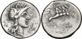 Q. Curtius and M. Silanus. Denarius, 116 or 115 BC. Cr. 285/2; B. (Curtia) 2. AR. 3.85 g. 18.00 mm. VF.