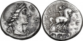 Mn. Aemilius Lepidus. Denarius, 114 or 113 BC. Cr. 291/1; B. (Aemilia) 7. AR. 3.75 g. 17.00 mm. Partly toned. EF.