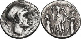 Cn. Blasio Cn.f. Denarius, 112-111 BC. Cr. 296/1; B. (Cornelia) 20. AR. 3.90 g. 18.00 mm. Good F/About VF.