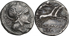 L. Flaminius Chilo. Denarius, 109 or 108 BC. Cr. 302/1; B. 1 (Flaminia). AR. 3.79 g. 18.00 mm. Toned. Good VF.