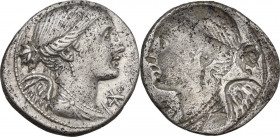 L. Valerius Flaccus. AR Brockage Denarius, 108-107 BC. ; Cr. 306/1; cf. Valeria 11-11a. AR. 3.83 g. 20.00 mm. Minor porosity. Good VF.