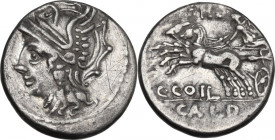 C. Coelius Caldus. AR Denarius, 104 BC. Cr. 318/1a; B. 2. AR. 3.78 g. 17.00 mm. Graffiti on obverse, otherwise. VF.
