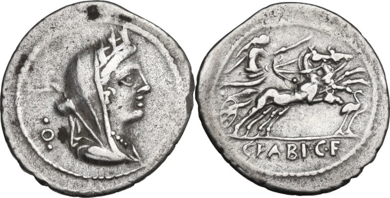 C. Fabius C. f. Hadrianus. Denarius, 102 BC. Cr. 322/1a; B. (Fabia) 15. AR. 3.77...