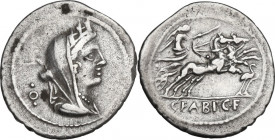 C. Fabius C. f. Hadrianus. Denarius, 102 BC. Cr. 322/1a; B. (Fabia) 15. AR. 3.77 g. 22.00 mm. VF.