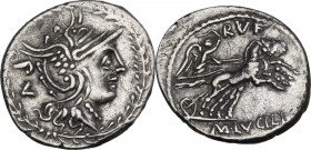M. Lucilius Rufus. AR Denarius, 101 BC. Cr. 324/1. AR. 3.91 g. 21.00 mm. . VF.