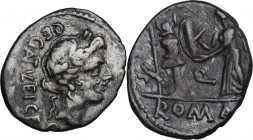 C. Egnatuleius. Quinarius, 97 BC. Cr. 333/1; B. (Egnatuleia) 1. AR. 1.72 g. 16.00 mm. Toned. About VF.