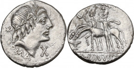 C. Poblicius Malleolus, A. Postumius Sp. f. Albinus and L. Metellus. AR Denarius, 96 BC. Cr. 335/10a. AR. 3.90 g. 19.70 mm. R. Good VF.
