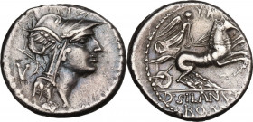 D. Silanus L.f. AR Denarius, 91 BC. Cr. 337/3. AR. 3.54 g. 18.00 mm. Delicate patina with underlying luster. Good VF.