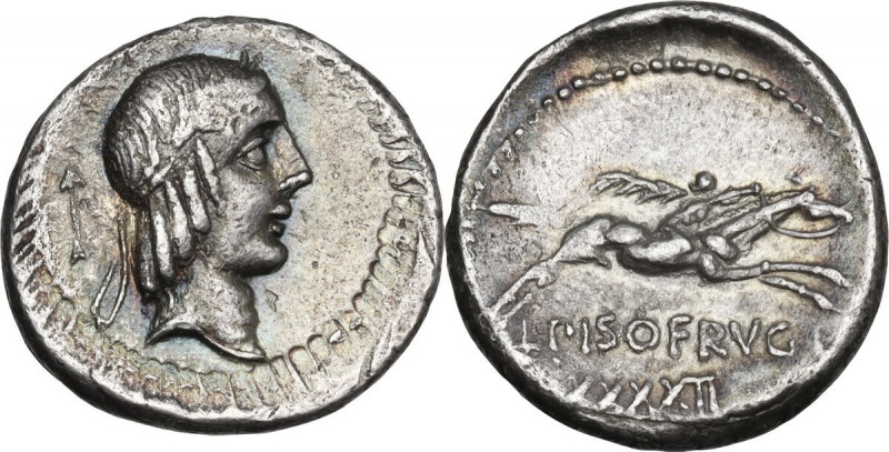 L. Calpurnius Piso Frugi. Denarius, 90 BC. Cr. 340/1; B. (Calpurnia) 6-12. AR. 3...