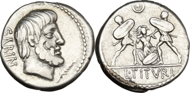 L. Titurius L. f. Sabinus. AR Denarius, 89 BC. Cr. 344/2b. AR. 4.03 g. 18.00 mm....