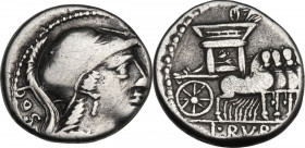 Repubblica Romana. L. Rubrius Dossenus. Denarius, Rome mint, 87 BC. Cr. 348/3; B. 3 (Rubria). AR. 3.85 g. 16.00 mm. Lightly toned. VF.