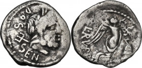 L. Rubrius Dossenus. Quinarius, Rome mint, 87 BC. Cr. 348/4; B. 4 (Rubria). AR. 1.61 g. 15.00 mm. About VF.