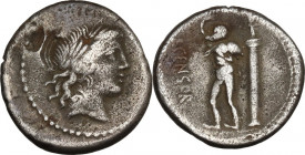 L. Censorinus. AR Denarius, 82 BC. Cr. 363/1d; B. (Marcia) 24. AR. 3.55 g. 18.00 mm. Good F.