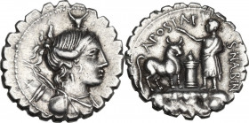 A. Postumius Albinus. Denarius serratus, Rome mint, 81 BC. Cr. 372/1; B. 7 (Postumia). AR. 3.97 g. 19.00 mm. About EF.