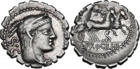L. Procilius. Denarius serratus, Rome mint, 80 BC. Cr. 379/2; B. 2 (Procilia). AR. 3.92 g. 18.00 mm. About EF.