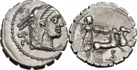 L. Procilius. AR Denarius serratus, 80 BC. Cr. 379/2. AR. 3.86 g. 19.00 mm. Delicate patina with warm hues. Hair-line flan crack. Good VF.