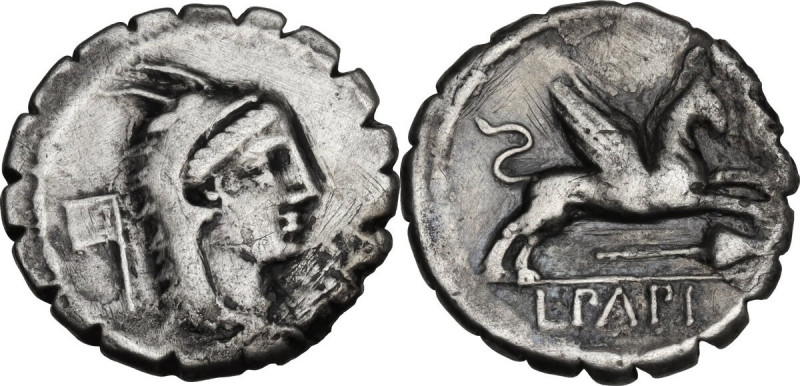 L. Papius. Denarius serratus, Rome mint, 79 BC. Cr. 384/1; B. 1 (Papia). AR. 4.0...