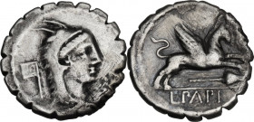 L. Papius. Denarius serratus, Rome mint, 79 BC. Cr. 384/1; B. 1 (Papia). AR. 4.07 g. 18.00 mm. Lightly toned. VF.